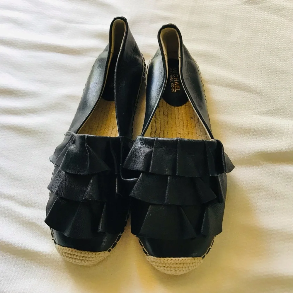 Michael Kors bella top ruffle Black Espadrille Flats